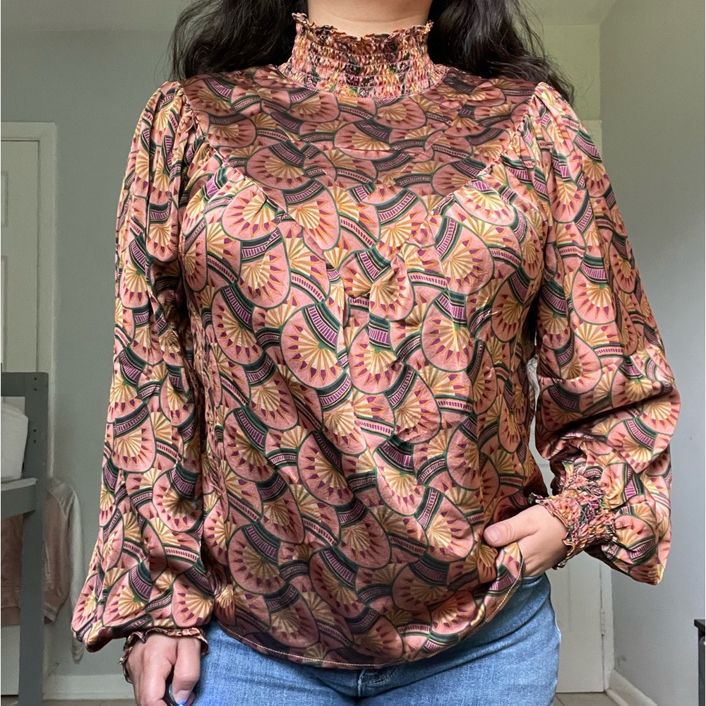 Vintage Anthropology Eva Franco Long Sleeve Pattern Blouse